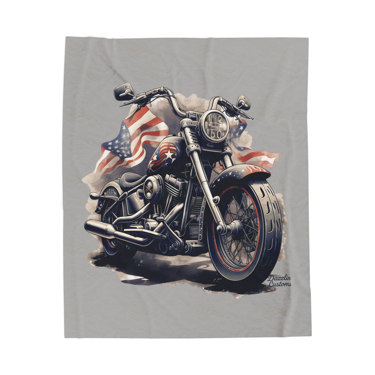 Patriotic Motorcycle Velveteen Plush Blanket | Cozy Gifts for Bikers, Camping, Home Decor, Americana