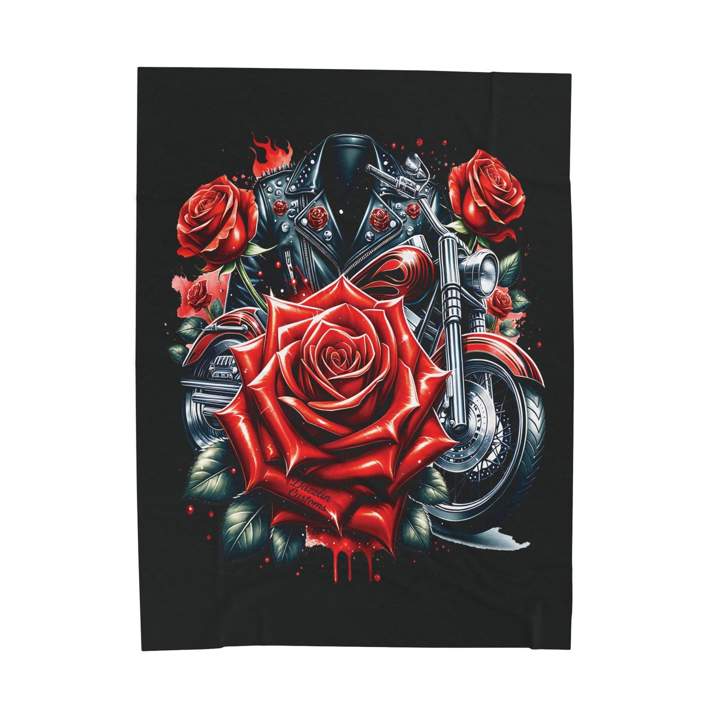 Gothic Rose Velvet Blanket | Cozy Throw, Home Decor, Gift for Bikers, Cool Stylish Blanket, Harley Inspired