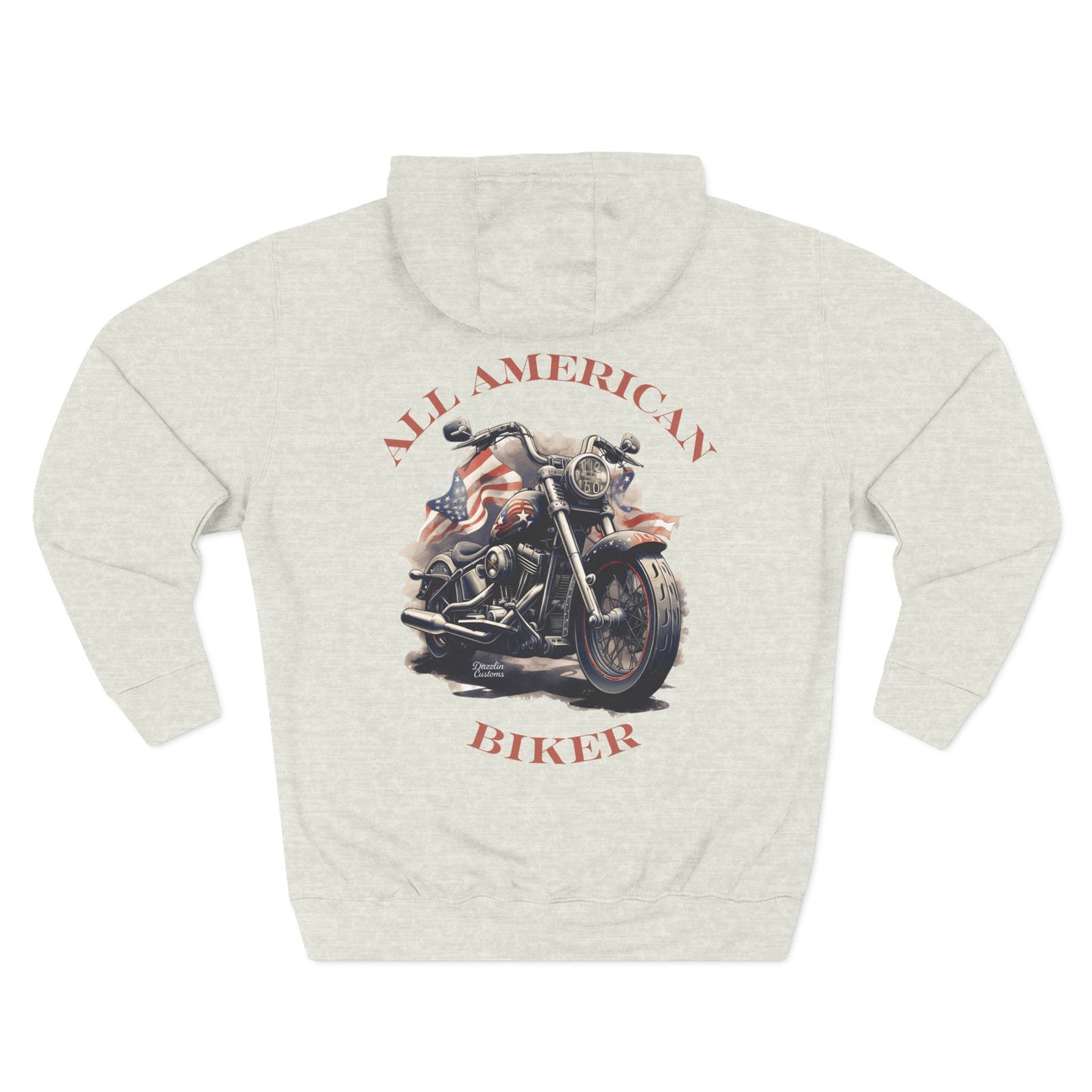 All American Biker Fleece Hoodie, Motorcycle Sweatshirt, Biker Gift, Cozy Hoodie for Riders, Perfect for Road Trips
