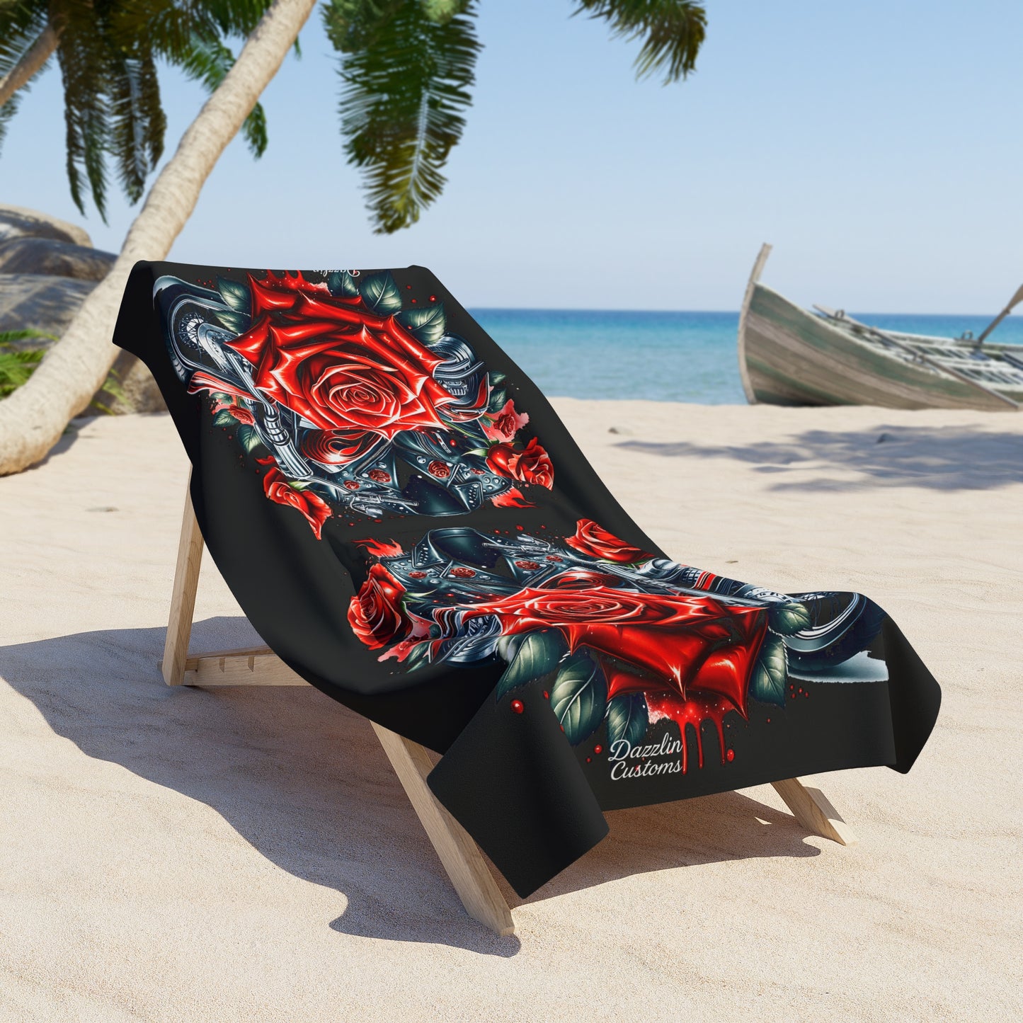 Beach Towel with Red Roses - Perfect for Summer, Pool Day, Beach Vacation, Gifts, & Relaxation