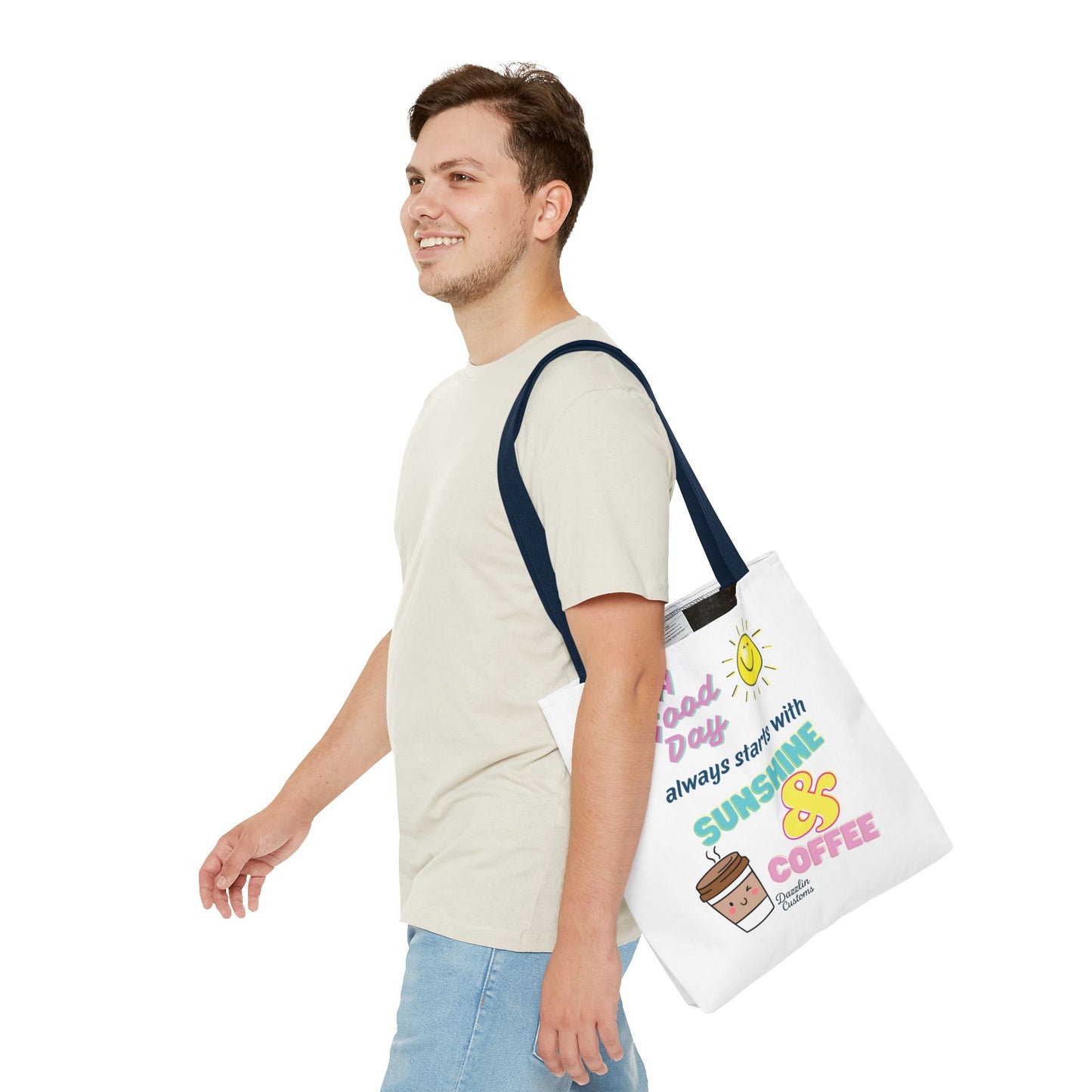 Sunshine & Coffee Tote Bag, Fun Tote for Daily Use, Gift for Coffee Lovers, Motivational Bag, Summer Accessory
