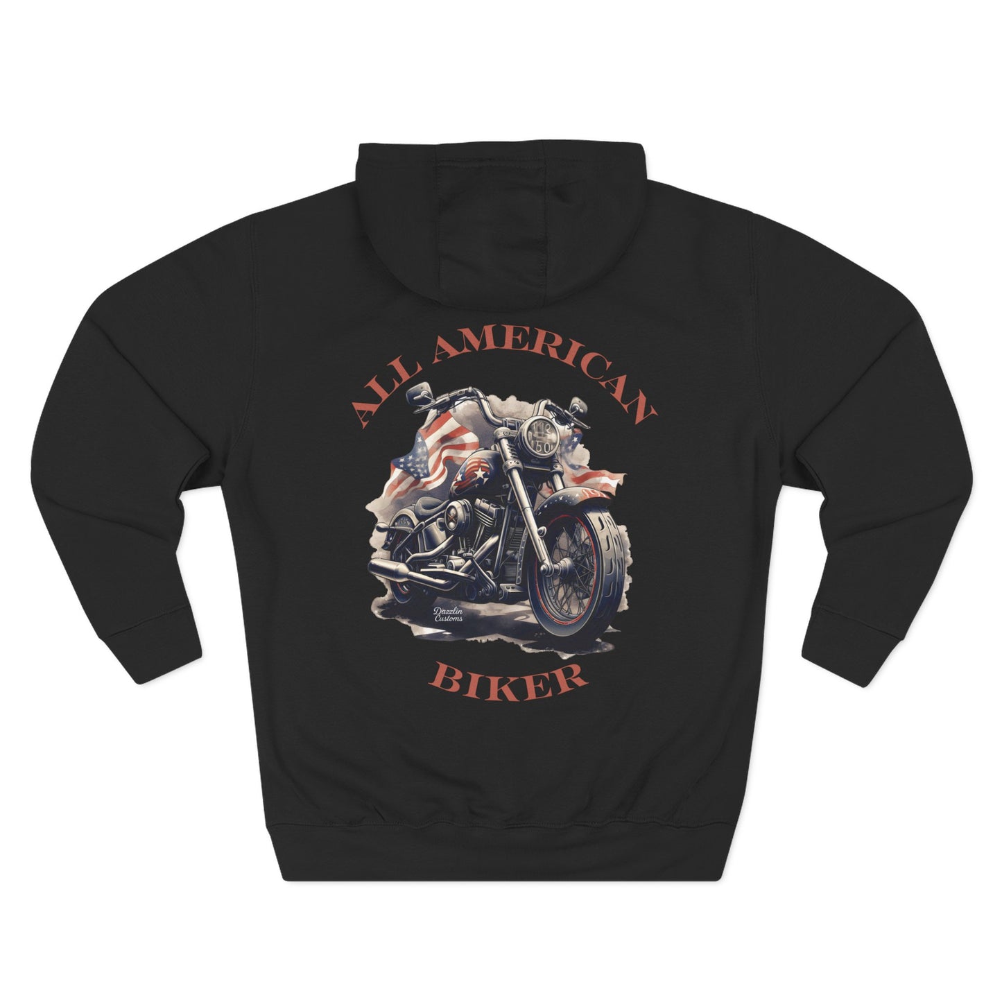 All American Biker Fleece Hoodie, Motorcycle Sweatshirt, Biker Gift, Cozy Hoodie for Riders, Perfect for Road Trips