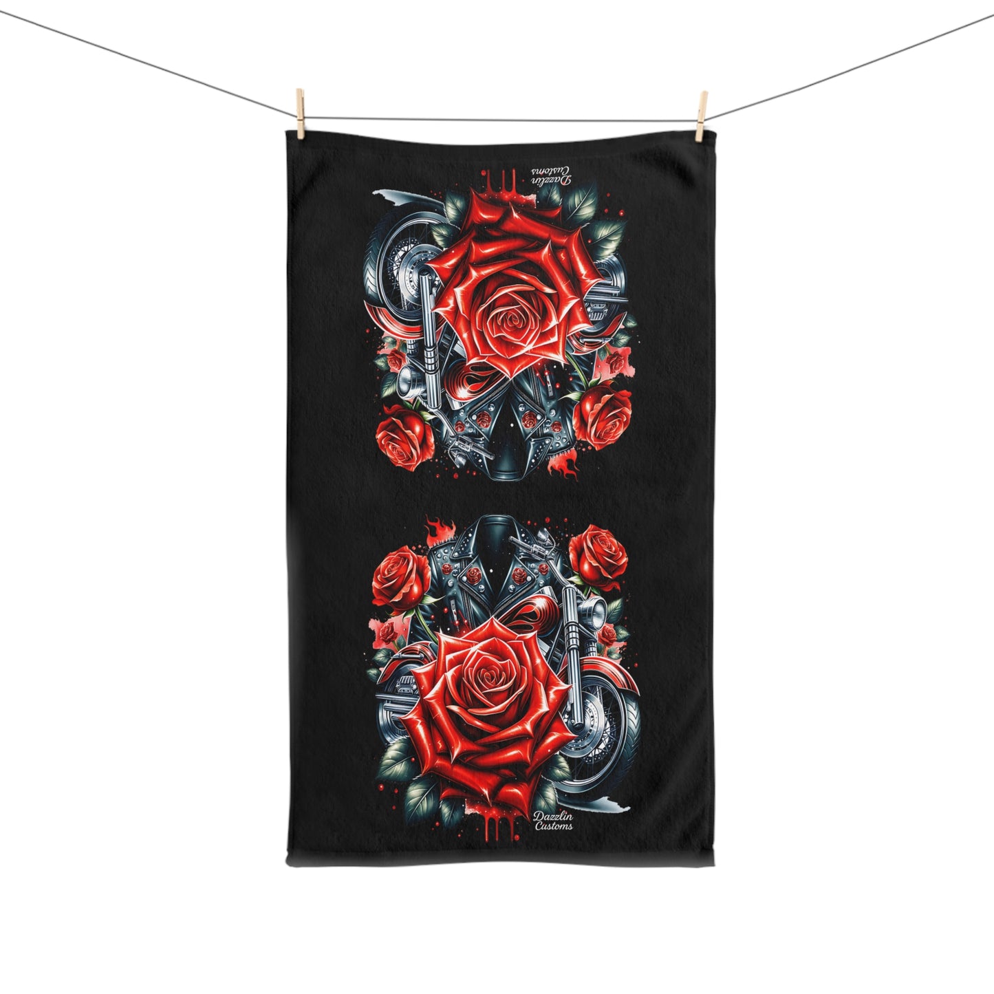 Stylish Black Rose Skull Hand Towel, Gothic Decor, Bathroom Essential, Unique Gift, Home Textile