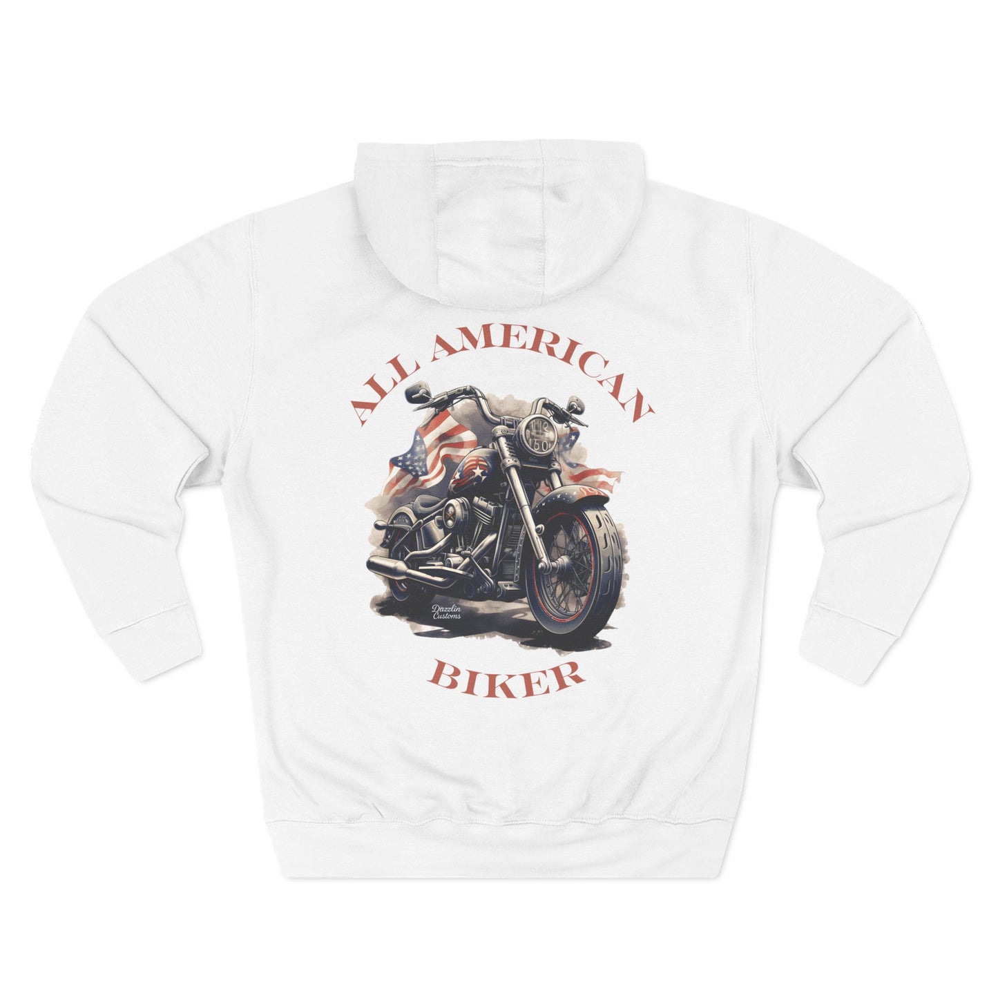 All American Biker Fleece Hoodie, Motorcycle Sweatshirt, Biker Gift, Cozy Hoodie for Riders, Perfect for Road Trips