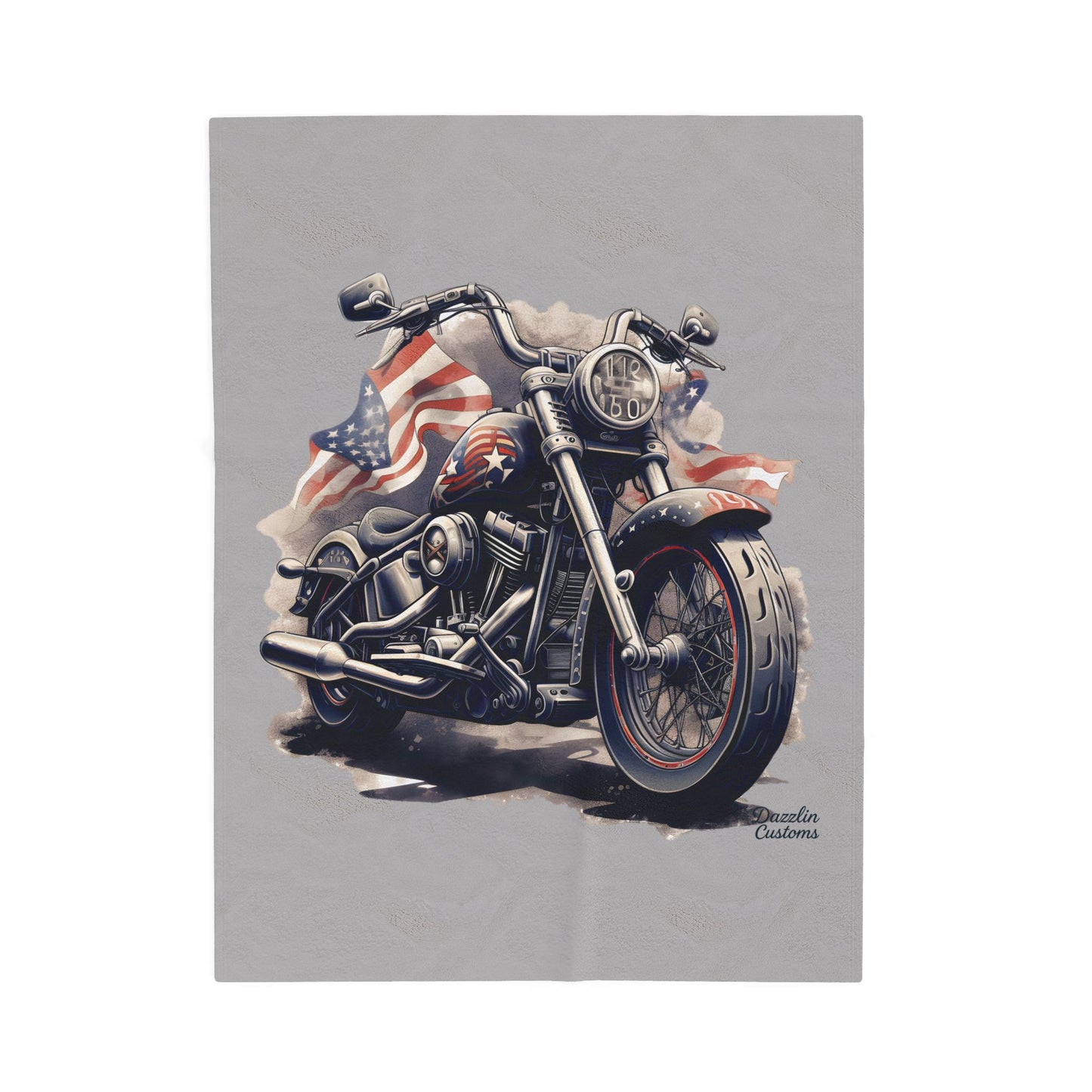 Patriotic Motorcycle Velveteen Plush Blanket | Cozy Gifts for Bikers, Camping, Home Decor, Americana