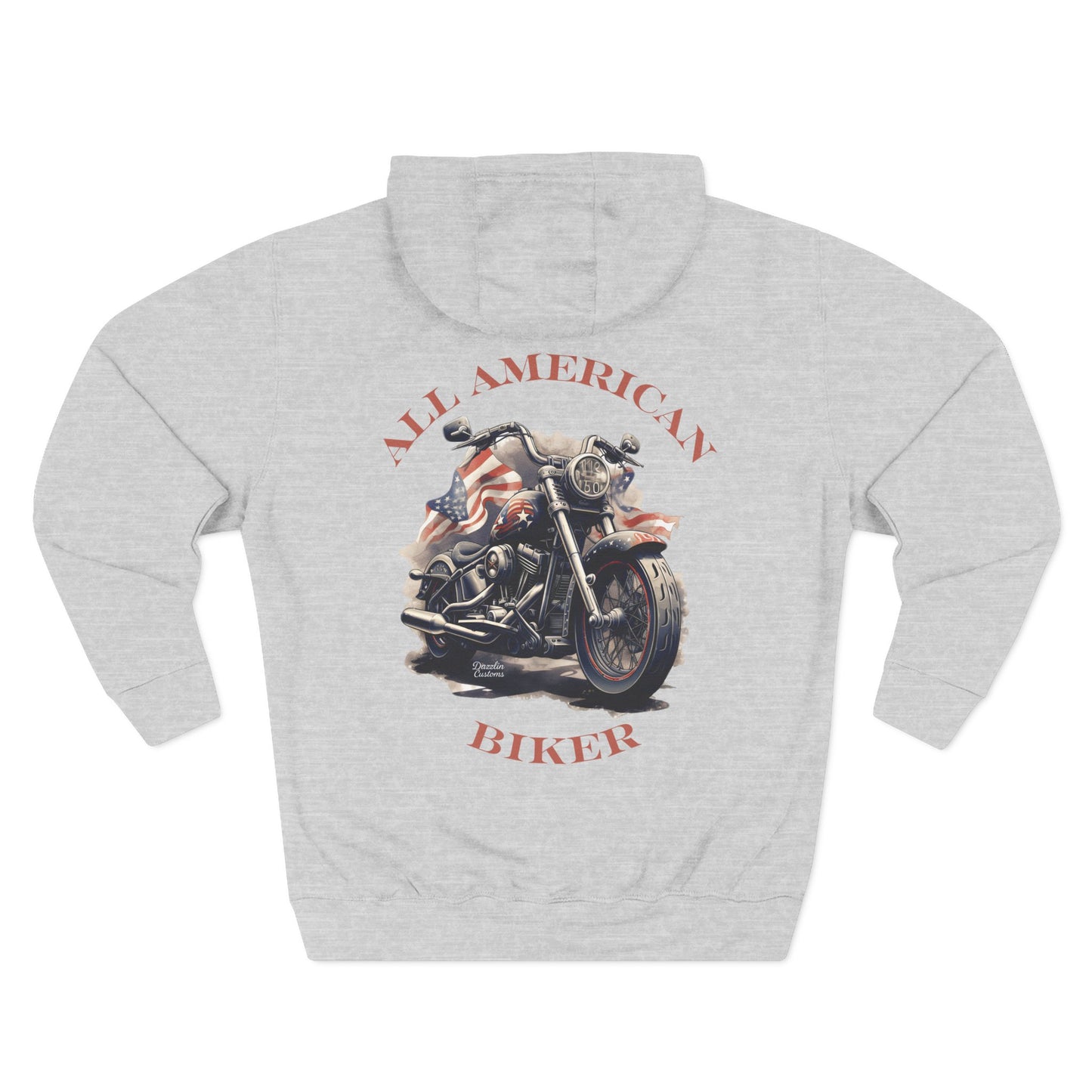 All American Biker Fleece Hoodie, Motorcycle Sweatshirt, Biker Gift, Cozy Hoodie for Riders, Perfect for Road Trips