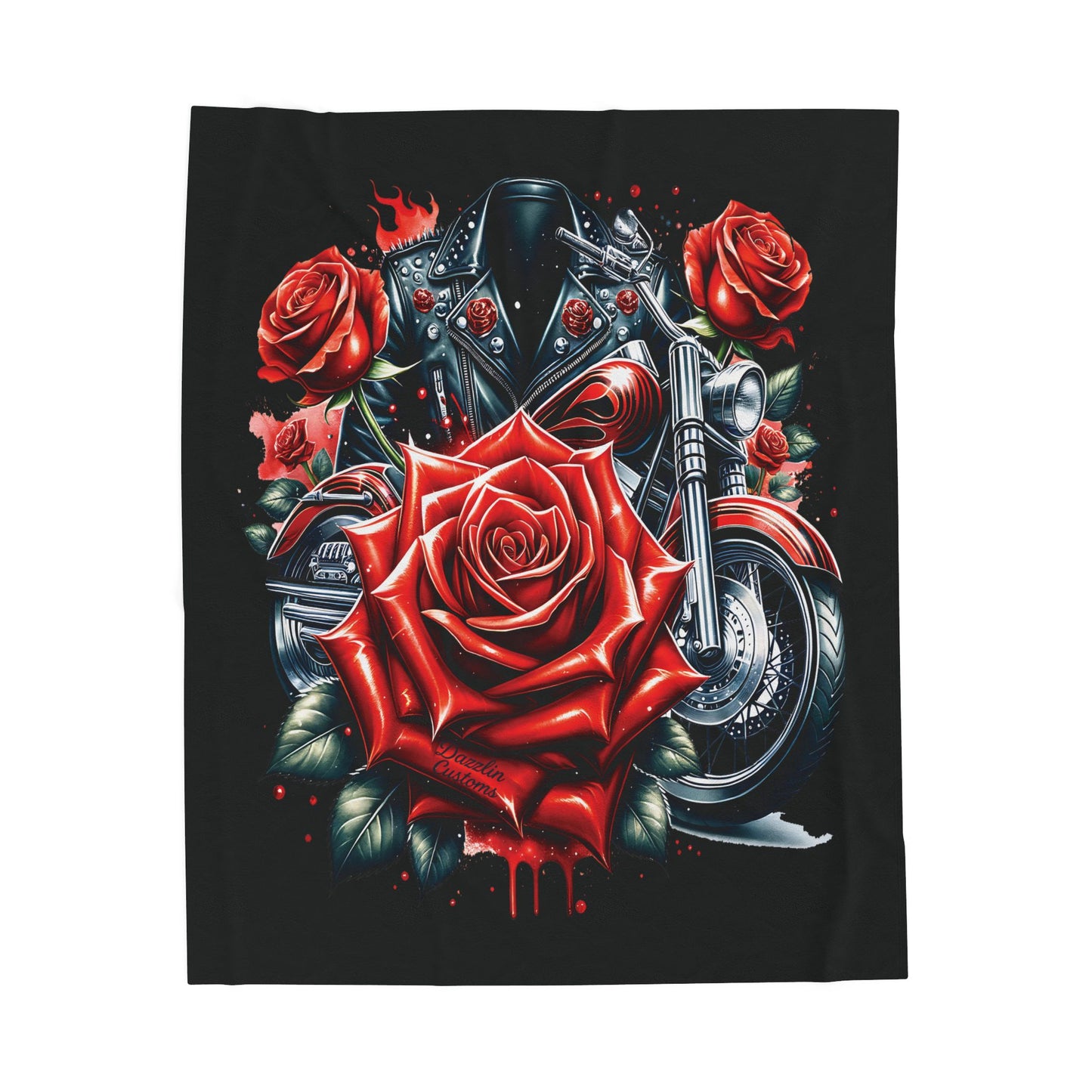 Gothic Rose Velvet Blanket | Cozy Throw, Home Decor, Gift for Bikers, Cool Stylish Blanket, Harley Inspired