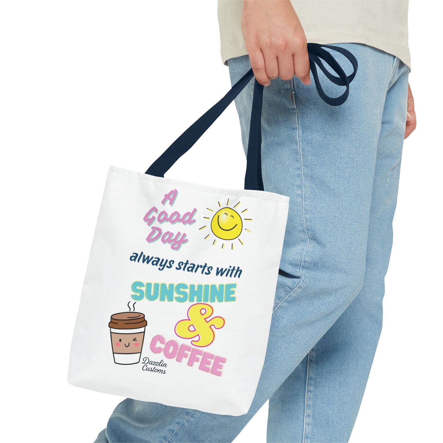 Sunshine & Coffee Tote Bag, Fun Tote for Daily Use, Gift for Coffee Lovers, Motivational Bag, Summer Accessory