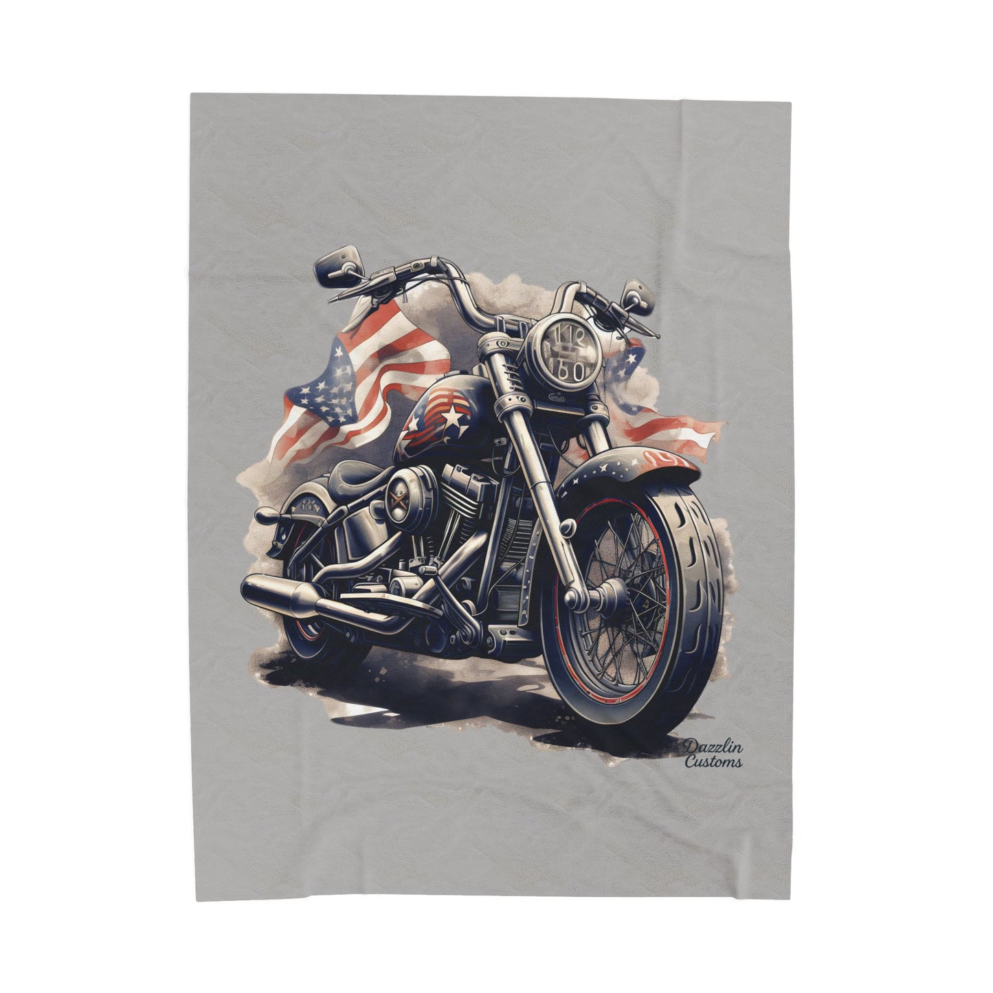 Patriotic Motorcycle Velveteen Plush Blanket | Cozy Gifts for Bikers, Camping, Home Decor, Americana
