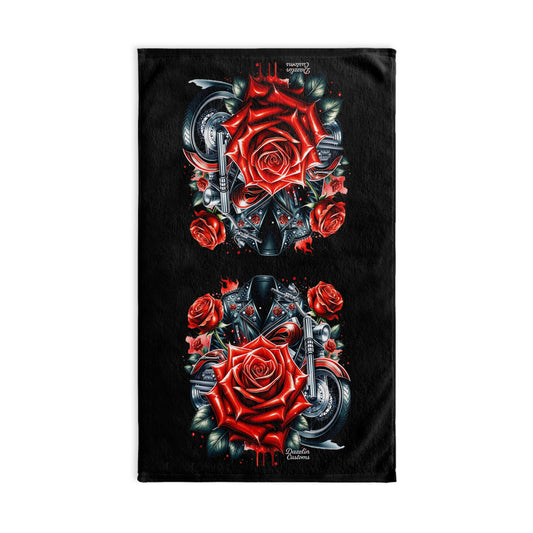 Stylish Black Rose Skull Hand Towel, Gothic Decor, Bathroom Essential, Unique Gift, Home Textile