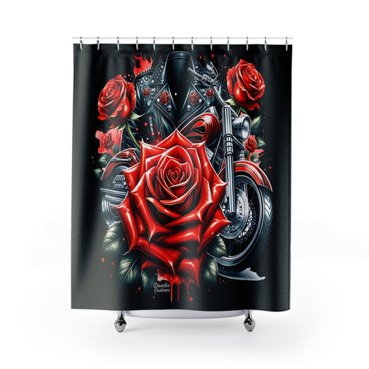 Edgy Motorcycle Rose Shower Curtain, Goth Bathroom Decor, Biker Style Home Accessories, Unique Gift for Motorcycle Lovers, Floral Motif