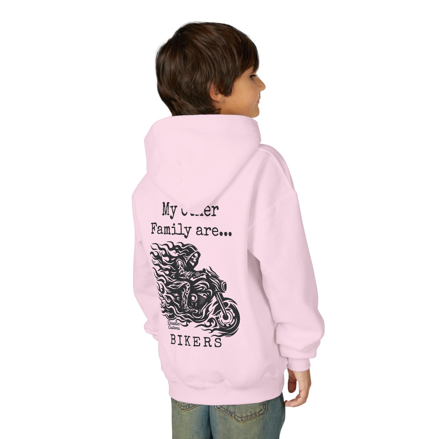 Youth Biker Family Hoodie, Cool Motorbike Sweatshirt, Gift for Kids, Biker Merchandise, Casual Wear for Youth, Fun Hooded Sweatshirt