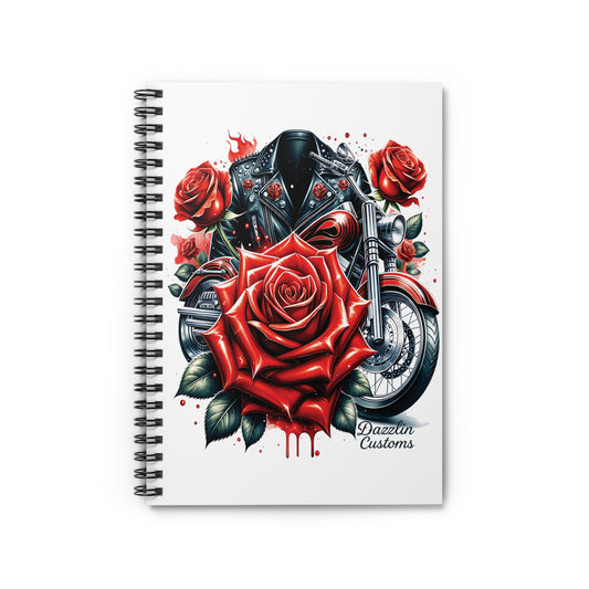 Custom Rose Motorcycle Spiral Notebook, Gift for Bikers, Floral Journal, Writing Pad, Aesthetic Stationery, Vintage Decor