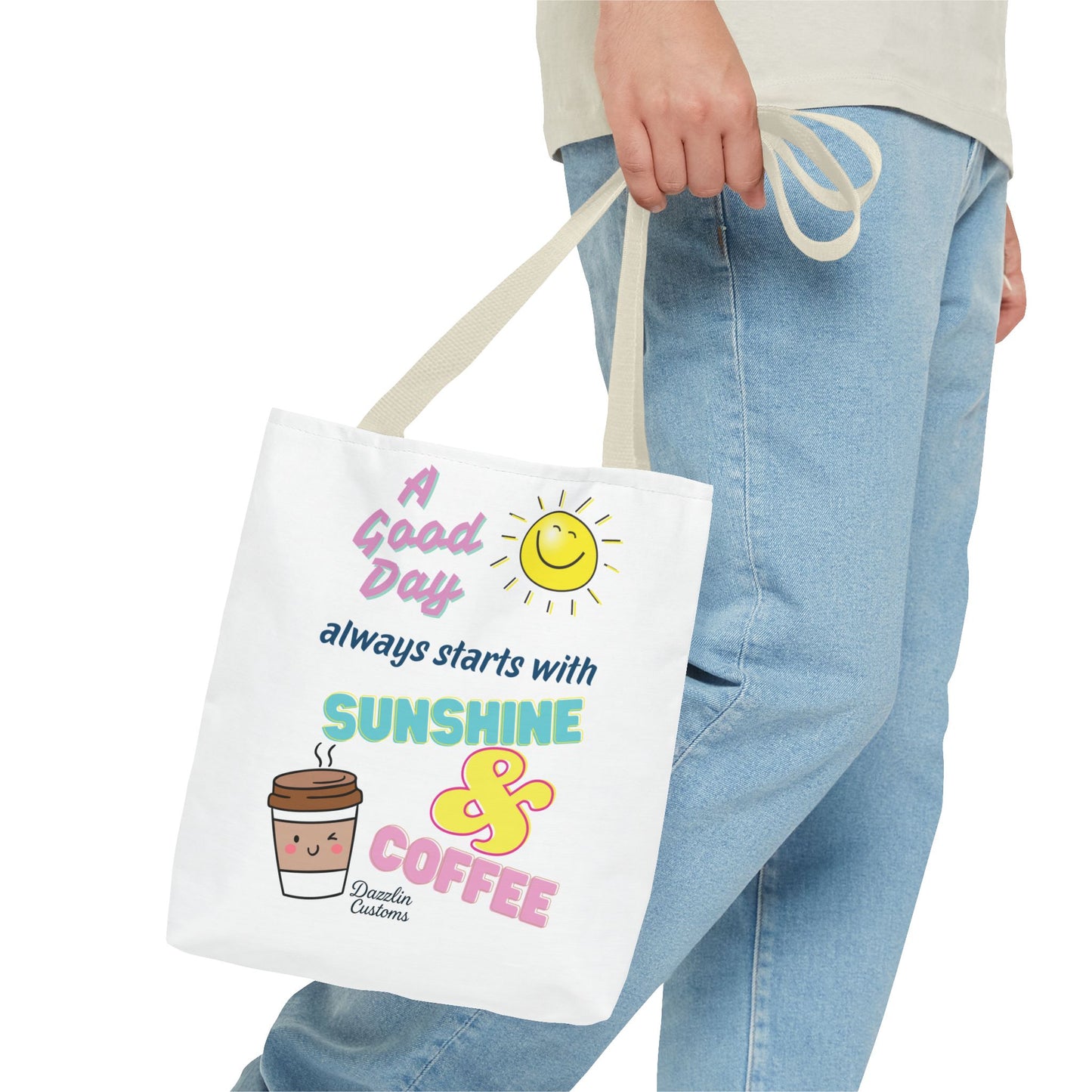 Sunshine & Coffee Tote Bag, Fun Tote for Daily Use, Gift for Coffee Lovers, Motivational Bag, Summer Accessory