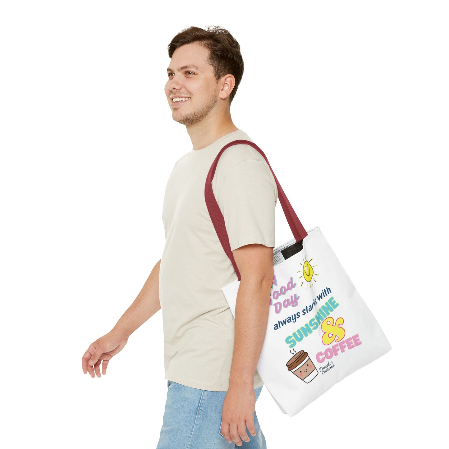 Sunshine & Coffee Tote Bag, Fun Tote for Daily Use, Gift for Coffee Lovers, Motivational Bag, Summer Accessory