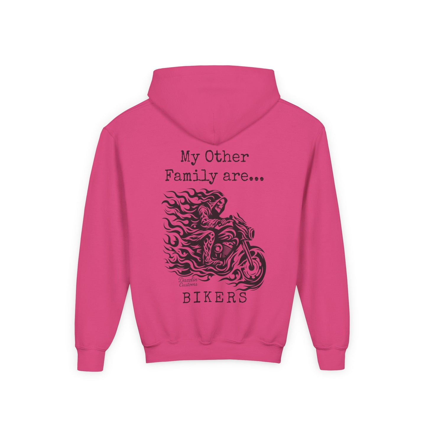 Youth Biker Family Hoodie, Cool Motorbike Sweatshirt, Gift for Kids, Biker Merchandise, Casual Wear for Youth, Fun Hooded Sweatshirt