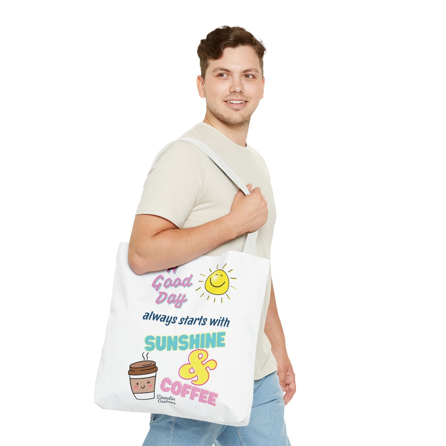 Sunshine & Coffee Tote Bag, Fun Tote for Daily Use, Gift for Coffee Lovers, Motivational Bag, Summer Accessory