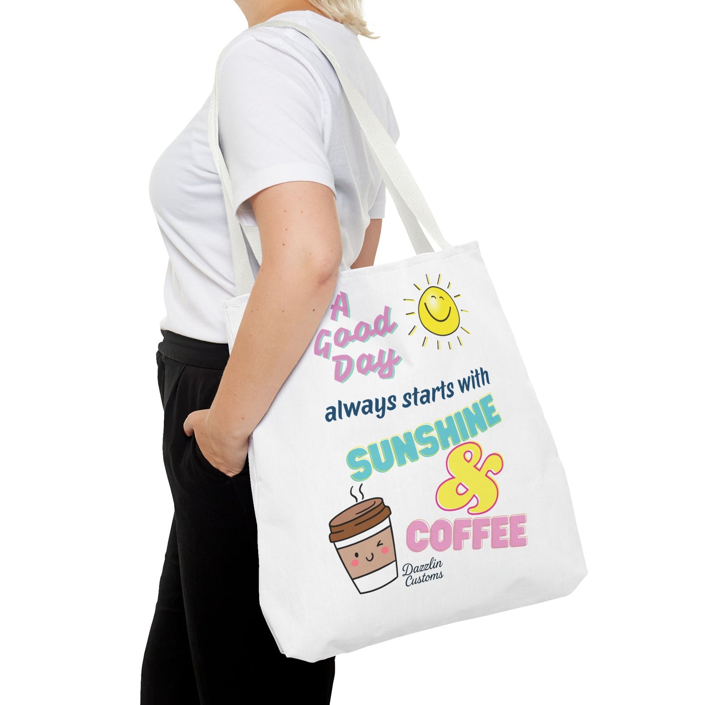 Sunshine & Coffee Tote Bag, Fun Tote for Daily Use, Gift for Coffee Lovers, Motivational Bag, Summer Accessory