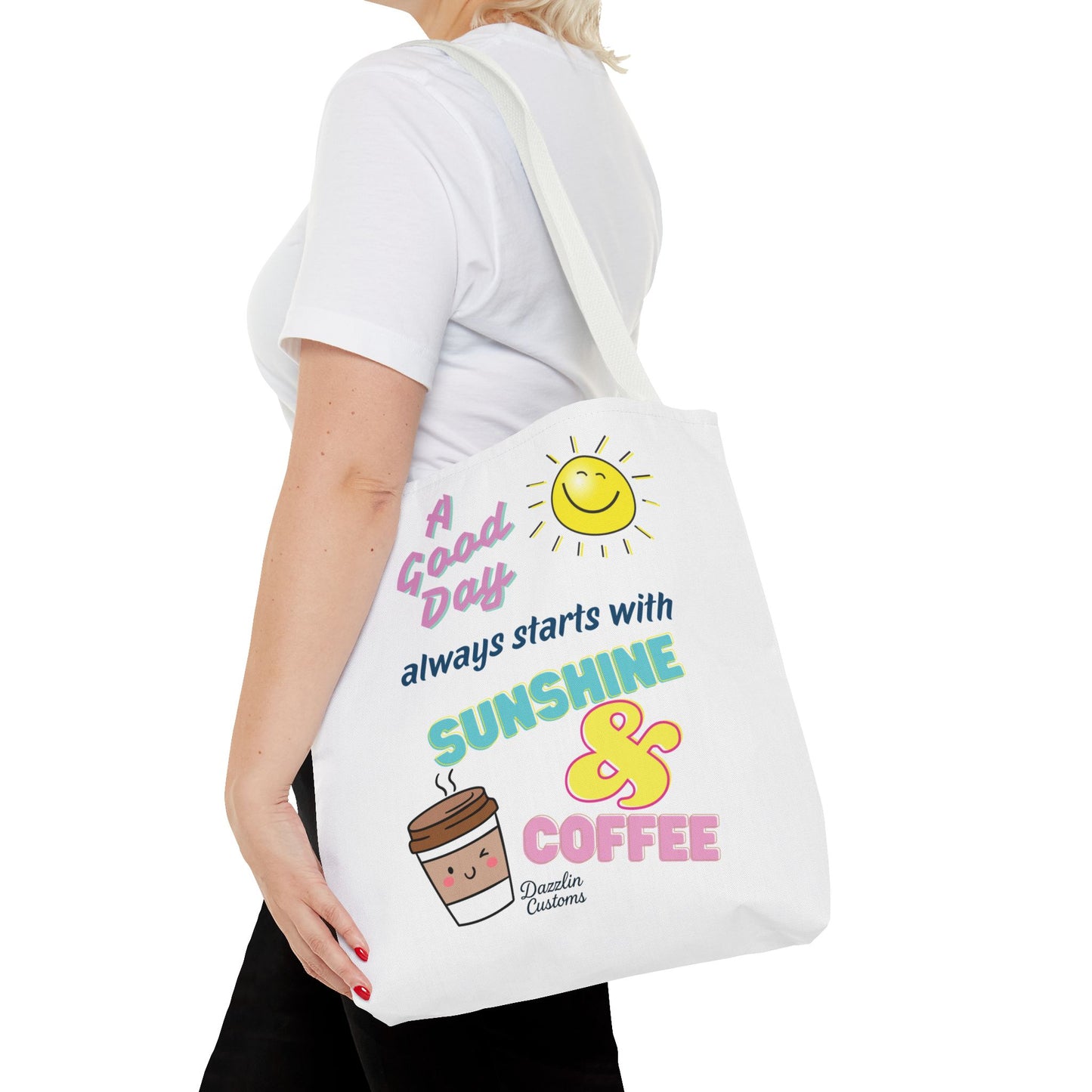 Sunshine & Coffee Tote Bag, Fun Tote for Daily Use, Gift for Coffee Lovers, Motivational Bag, Summer Accessory