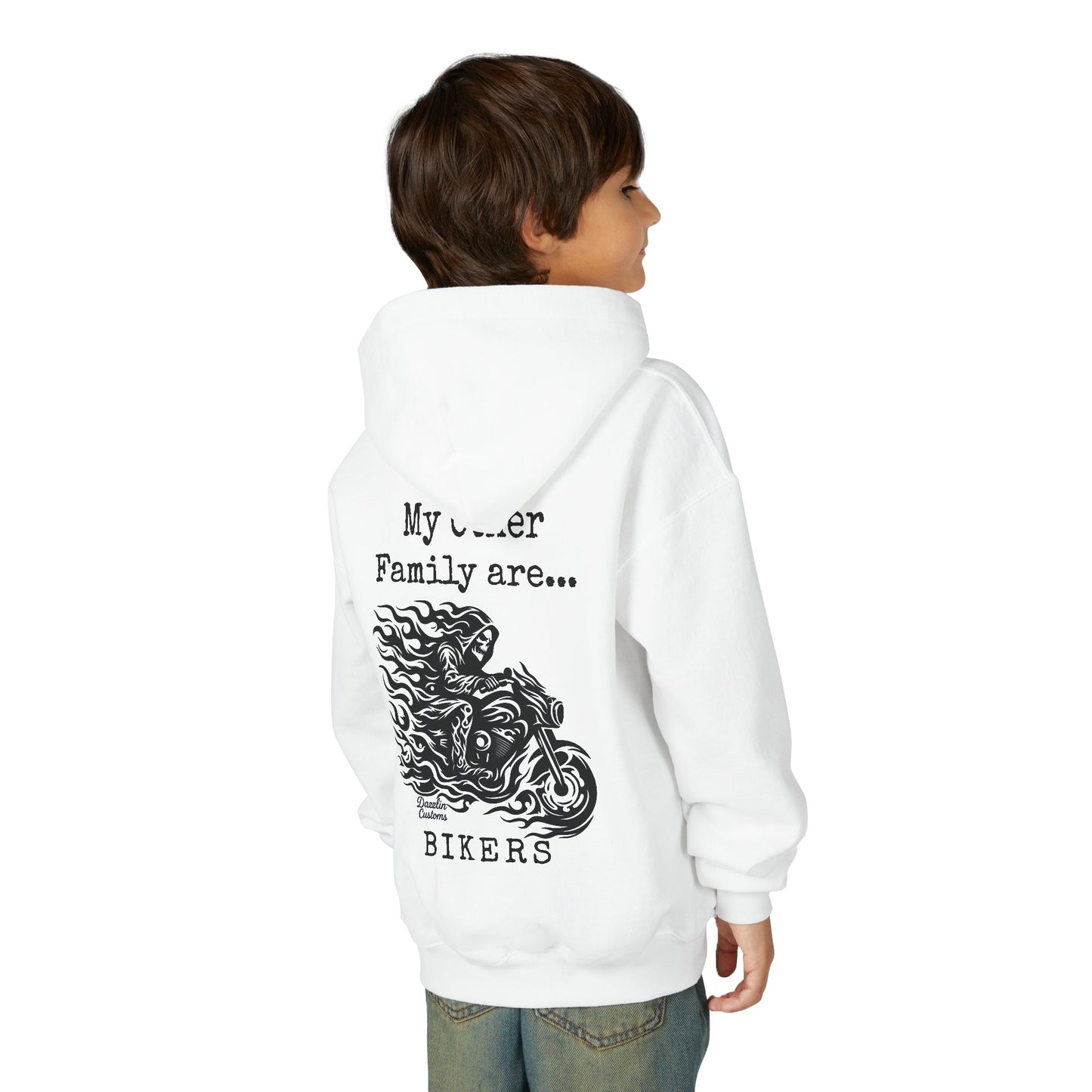 Youth Biker Family Hoodie, Cool Motorbike Sweatshirt, Gift for Kids, Biker Merchandise, Casual Wear for Youth, Fun Hooded Sweatshirt