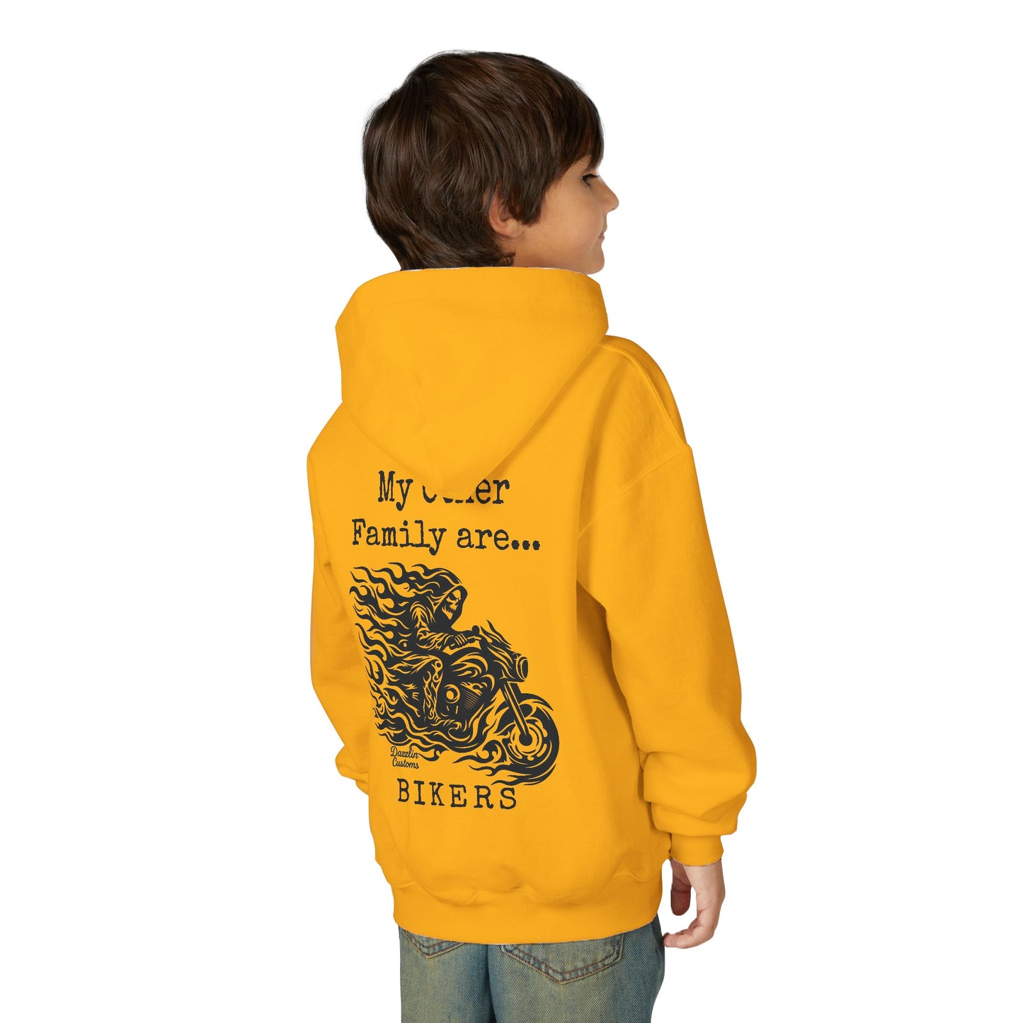 Youth Biker Family Hoodie, Cool Motorbike Sweatshirt, Gift for Kids, Biker Merchandise, Casual Wear for Youth, Fun Hooded Sweatshirt