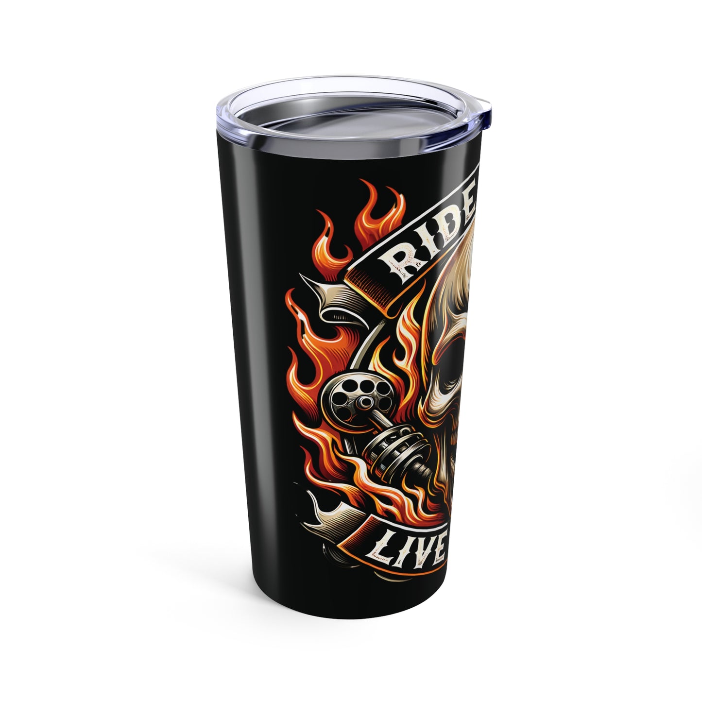 Skull Design Tumbler 20oz | Ride to Live Quote Travel Mug, Biker Gift, Birthday Cup, Halloween Decor, Cool Beverages Container
