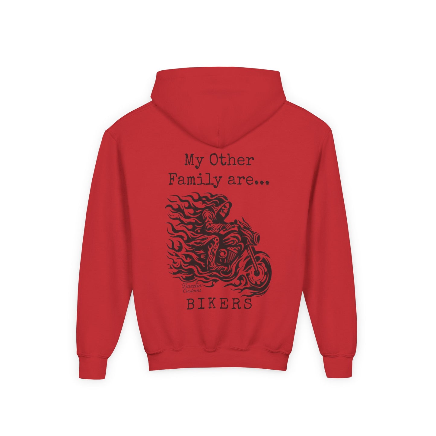 Youth Biker Family Hoodie, Cool Motorbike Sweatshirt, Gift for Kids, Biker Merchandise, Casual Wear for Youth, Fun Hooded Sweatshirt