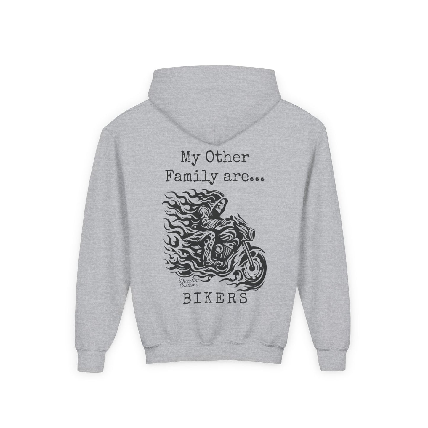 Youth Biker Family Hoodie, Cool Motorbike Sweatshirt, Gift for Kids, Biker Merchandise, Casual Wear for Youth, Fun Hooded Sweatshirt