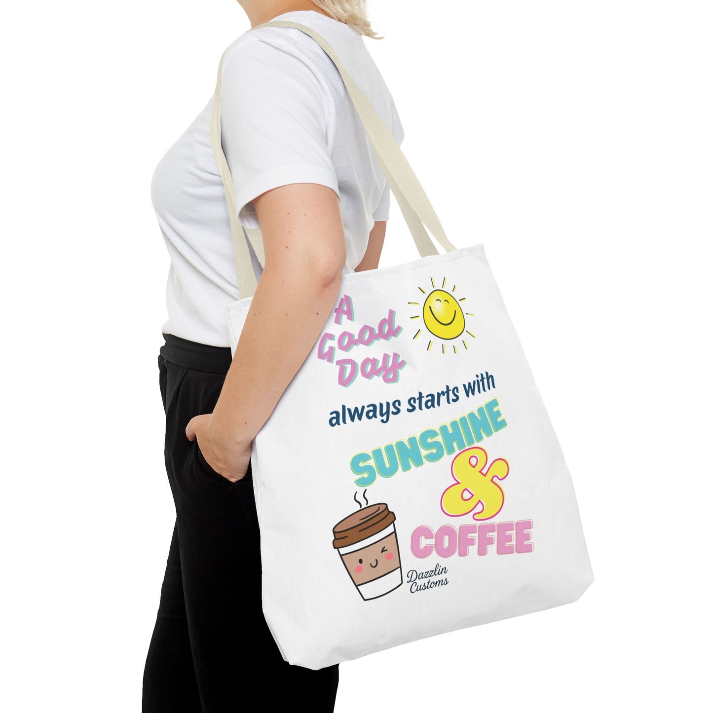 Sunshine & Coffee Tote Bag, Fun Tote for Daily Use, Gift for Coffee Lovers, Motivational Bag, Summer Accessory