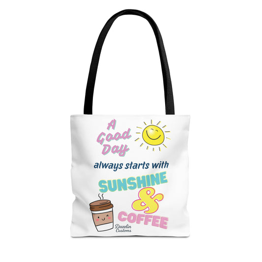 Sunshine & Coffee Tote Bag, Fun Tote for Daily Use, Gift for Coffee Lovers, Motivational Bag, Summer Accessory