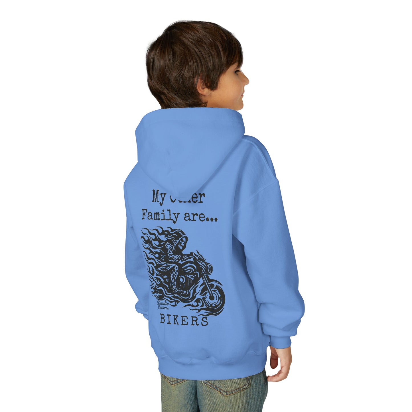 Youth Biker Family Hoodie, Cool Motorbike Sweatshirt, Gift for Kids, Biker Merchandise, Casual Wear for Youth, Fun Hooded Sweatshirt