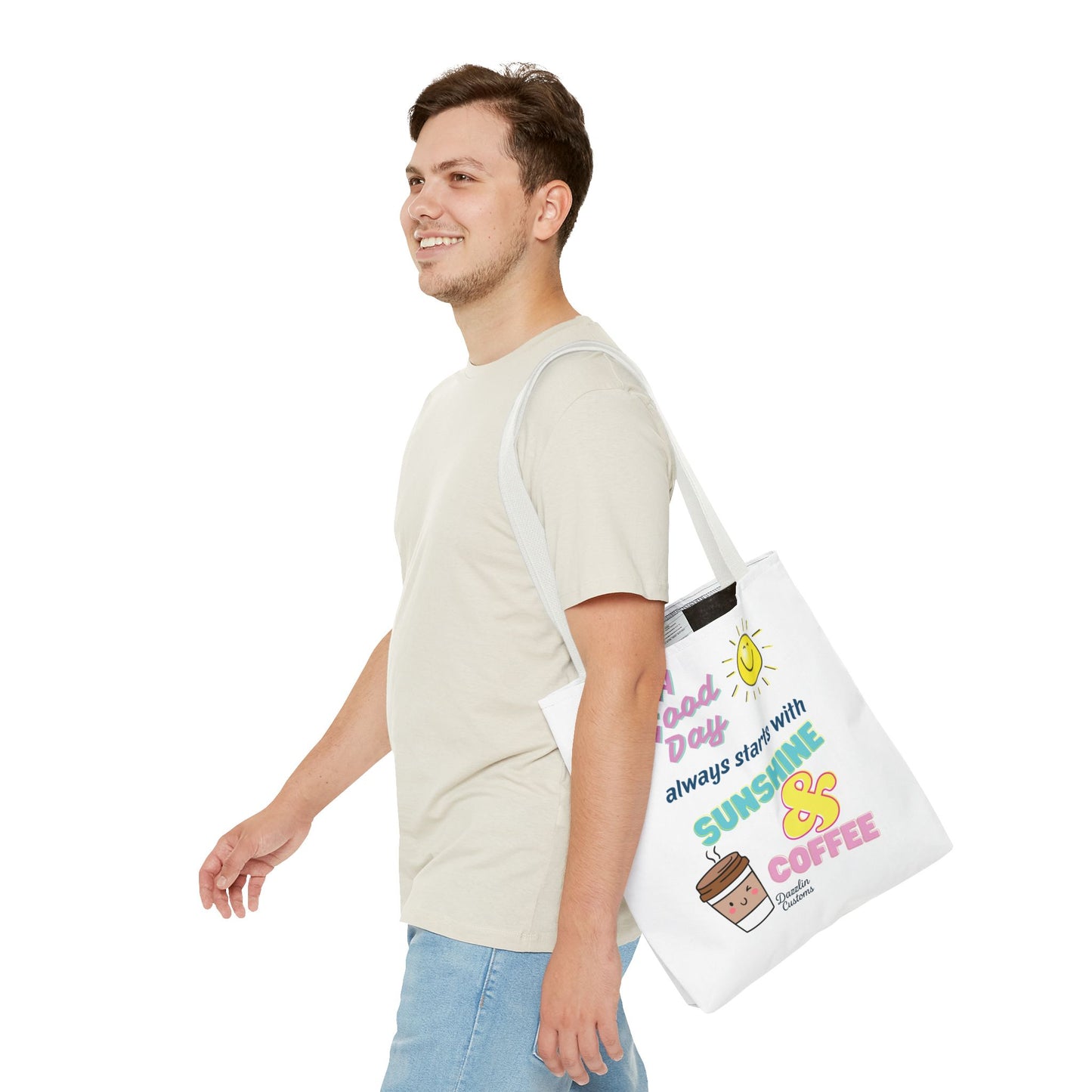 Sunshine & Coffee Tote Bag, Fun Tote for Daily Use, Gift for Coffee Lovers, Motivational Bag, Summer Accessory