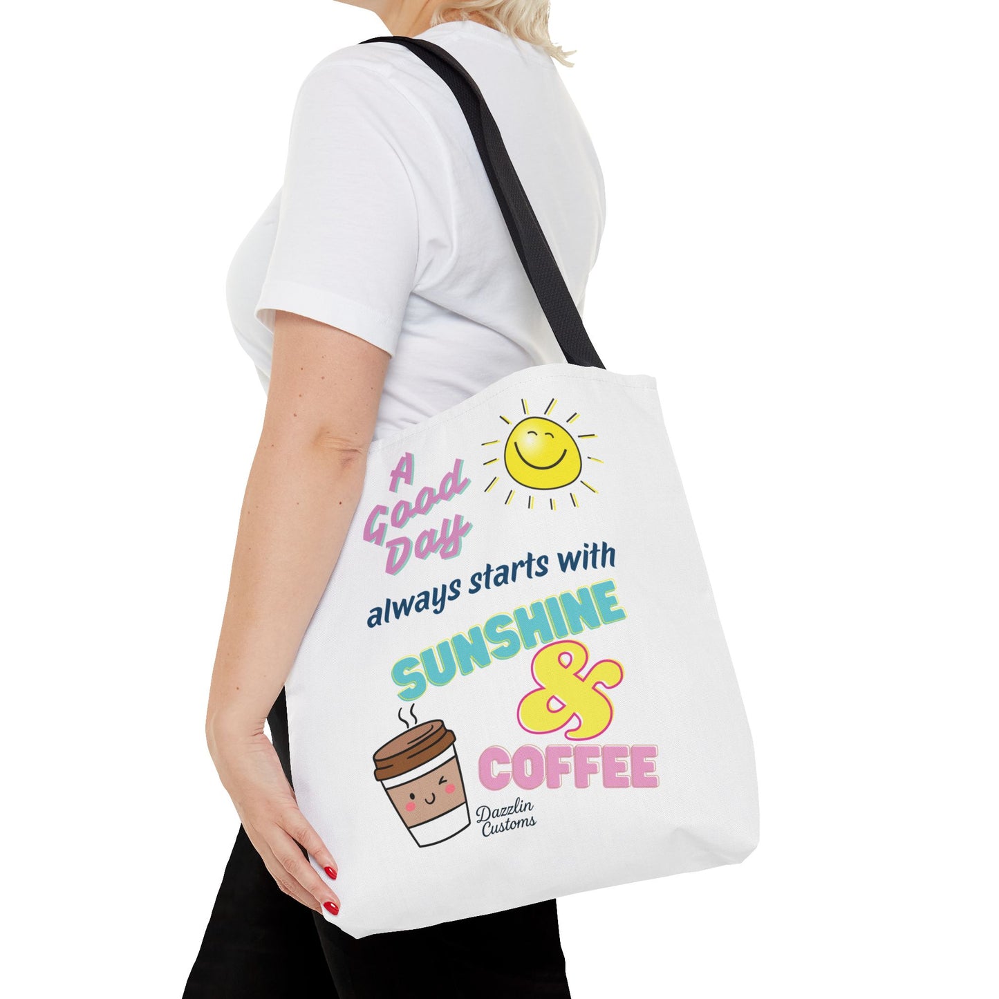 Sunshine & Coffee Tote Bag, Fun Tote for Daily Use, Gift for Coffee Lovers, Motivational Bag, Summer Accessory