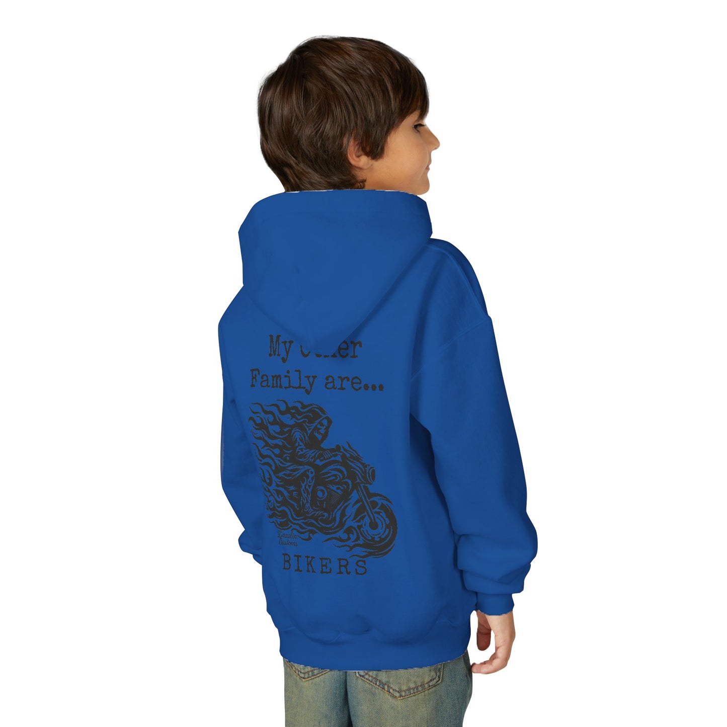 Youth Biker Family Hoodie, Cool Motorbike Sweatshirt, Gift for Kids, Biker Merchandise, Casual Wear for Youth, Fun Hooded Sweatshirt