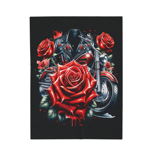 Gothic Rose Velvet Blanket | Cozy Throw, Home Decor, Gift for Bikers, Cool Stylish Blanket, Harley Inspired