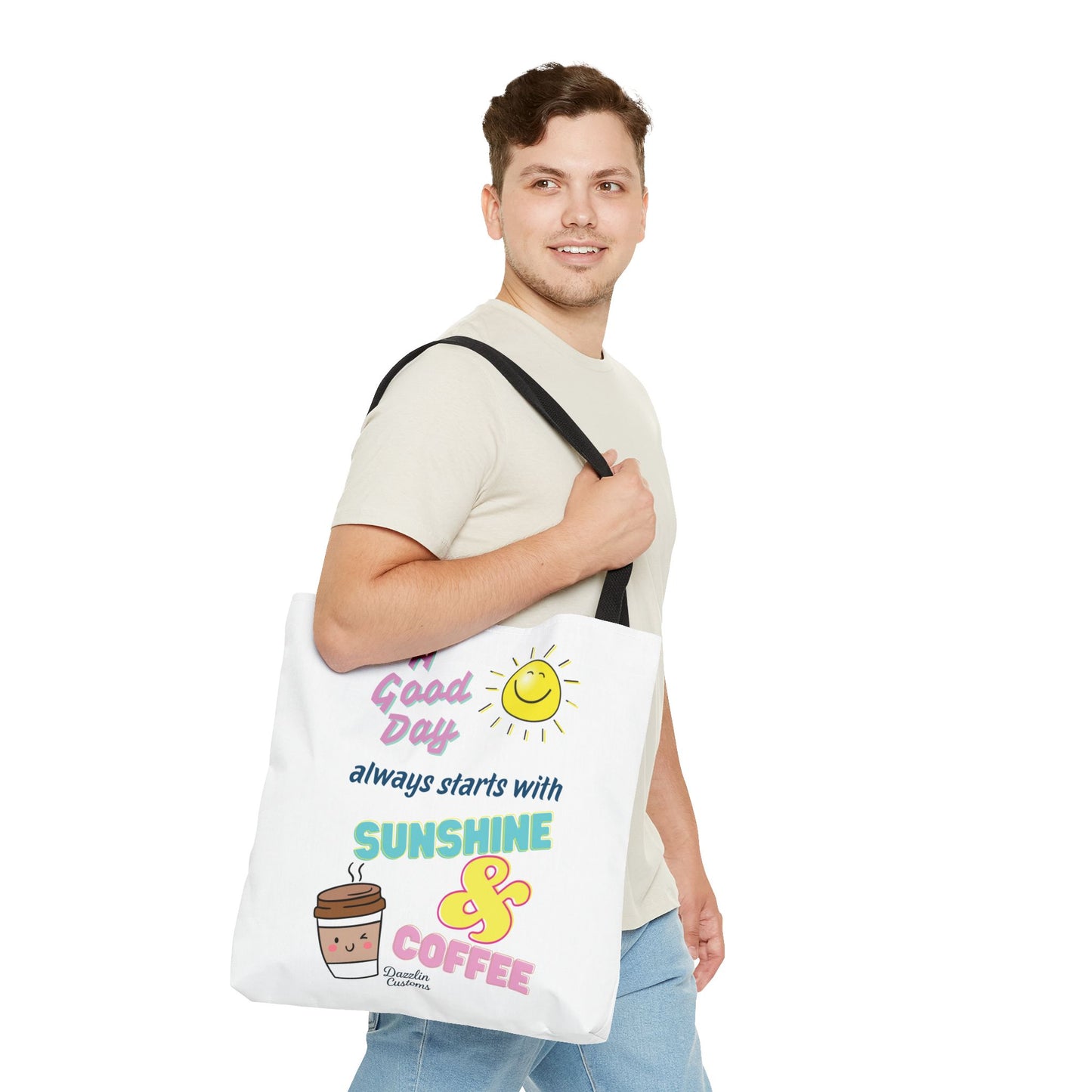 Sunshine & Coffee Tote Bag, Fun Tote for Daily Use, Gift for Coffee Lovers, Motivational Bag, Summer Accessory