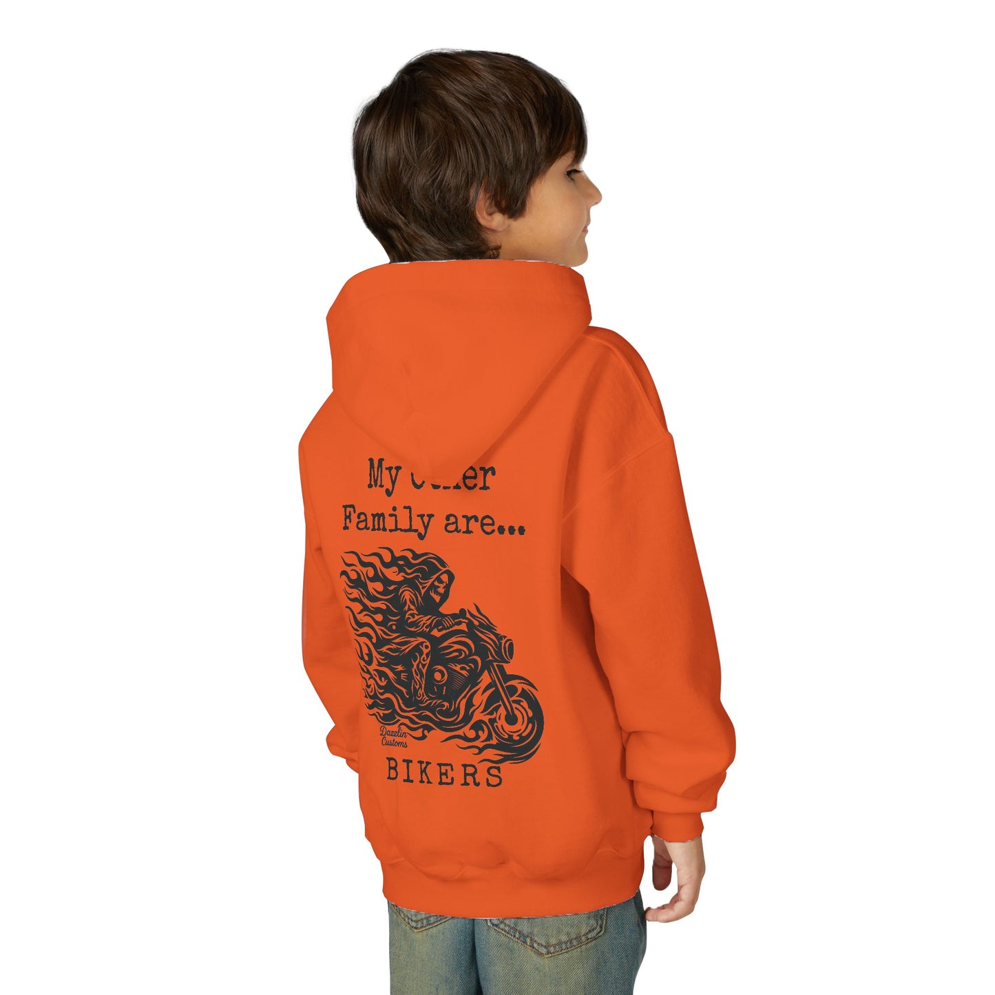 Youth Biker Family Hoodie, Cool Motorbike Sweatshirt, Gift for Kids, Biker Merchandise, Casual Wear for Youth, Fun Hooded Sweatshirt