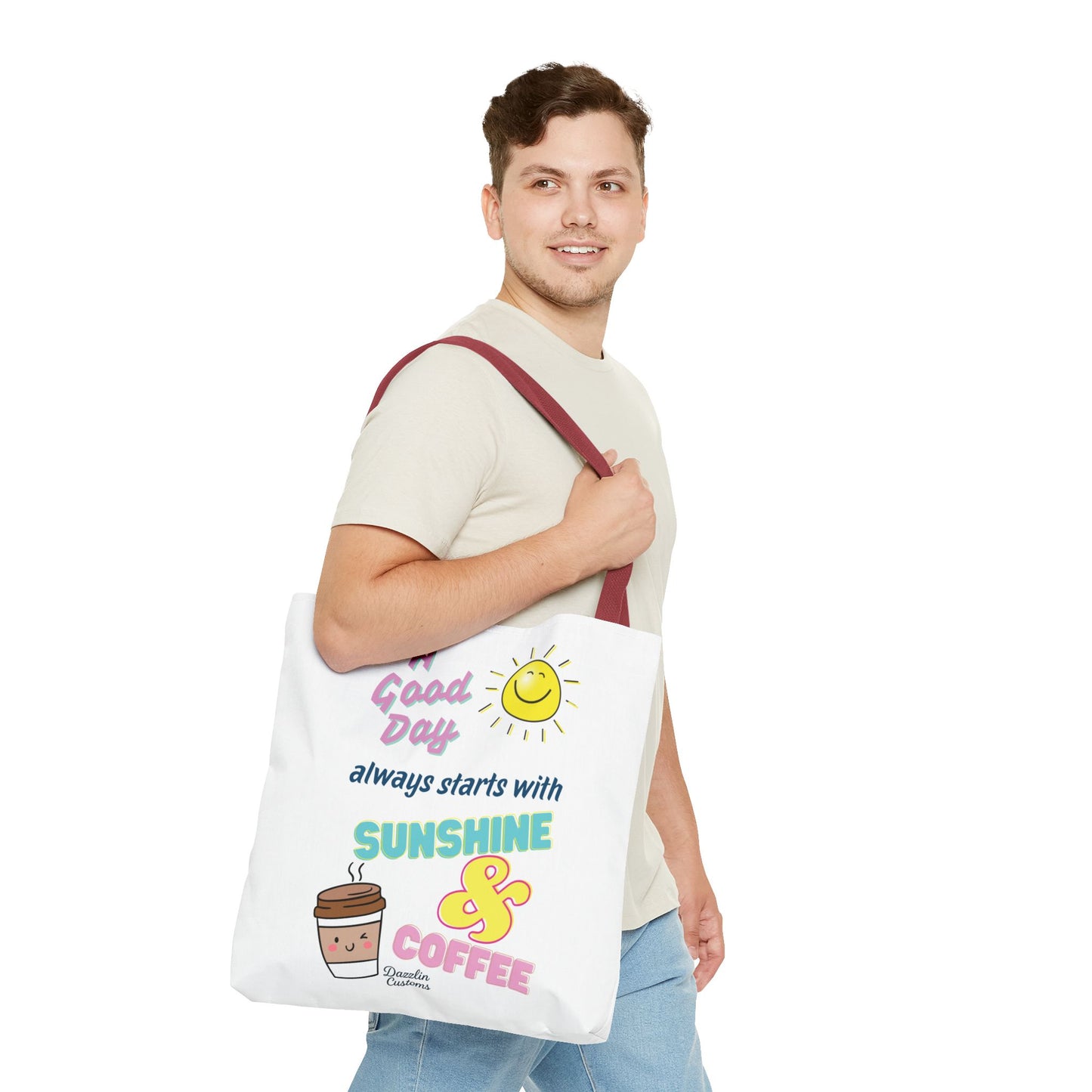 Sunshine & Coffee Tote Bag, Fun Tote for Daily Use, Gift for Coffee Lovers, Motivational Bag, Summer Accessory