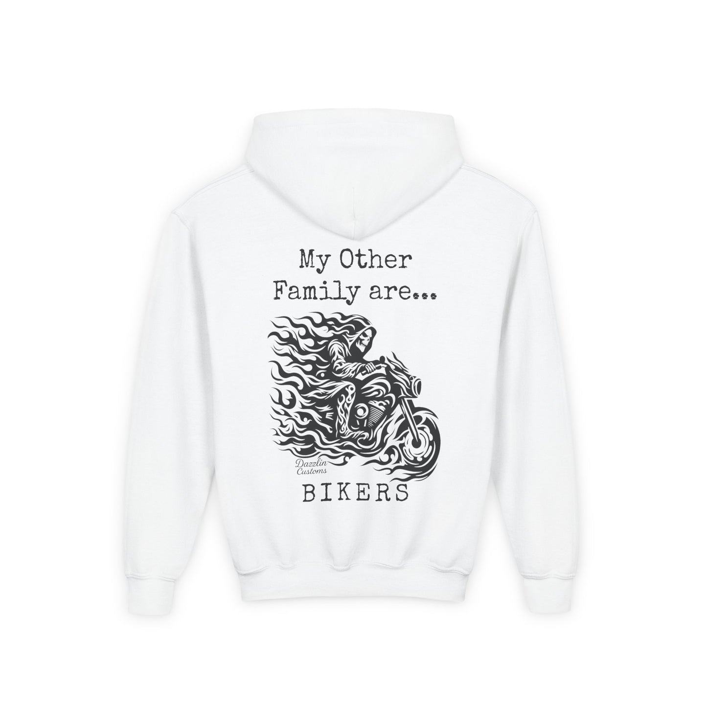 Youth Biker Family Hoodie, Cool Motorbike Sweatshirt, Gift for Kids, Biker Merchandise, Casual Wear for Youth, Fun Hooded Sweatshirt