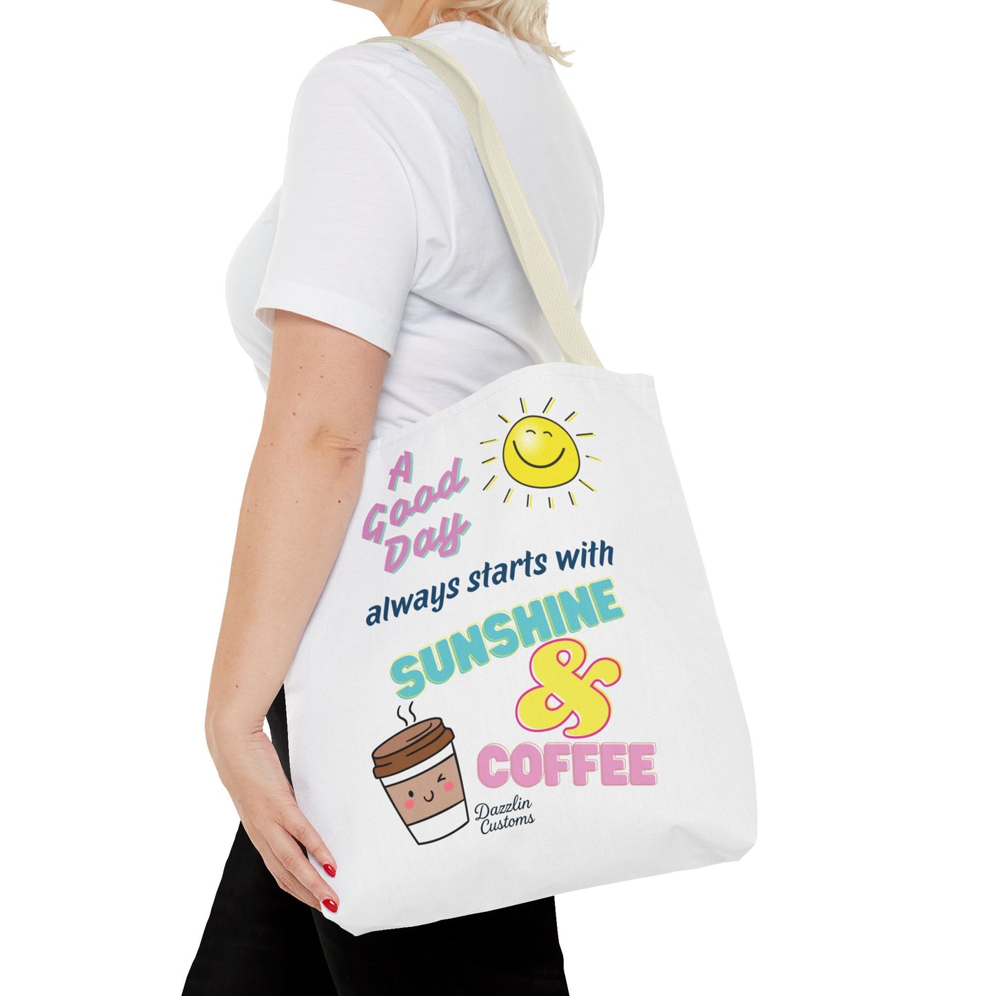 Sunshine & Coffee Tote Bag, Fun Tote for Daily Use, Gift for Coffee Lovers, Motivational Bag, Summer Accessory