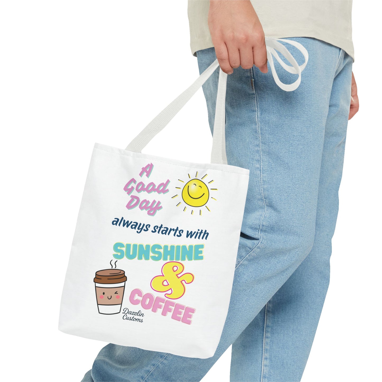 Sunshine & Coffee Tote Bag, Fun Tote for Daily Use, Gift for Coffee Lovers, Motivational Bag, Summer Accessory