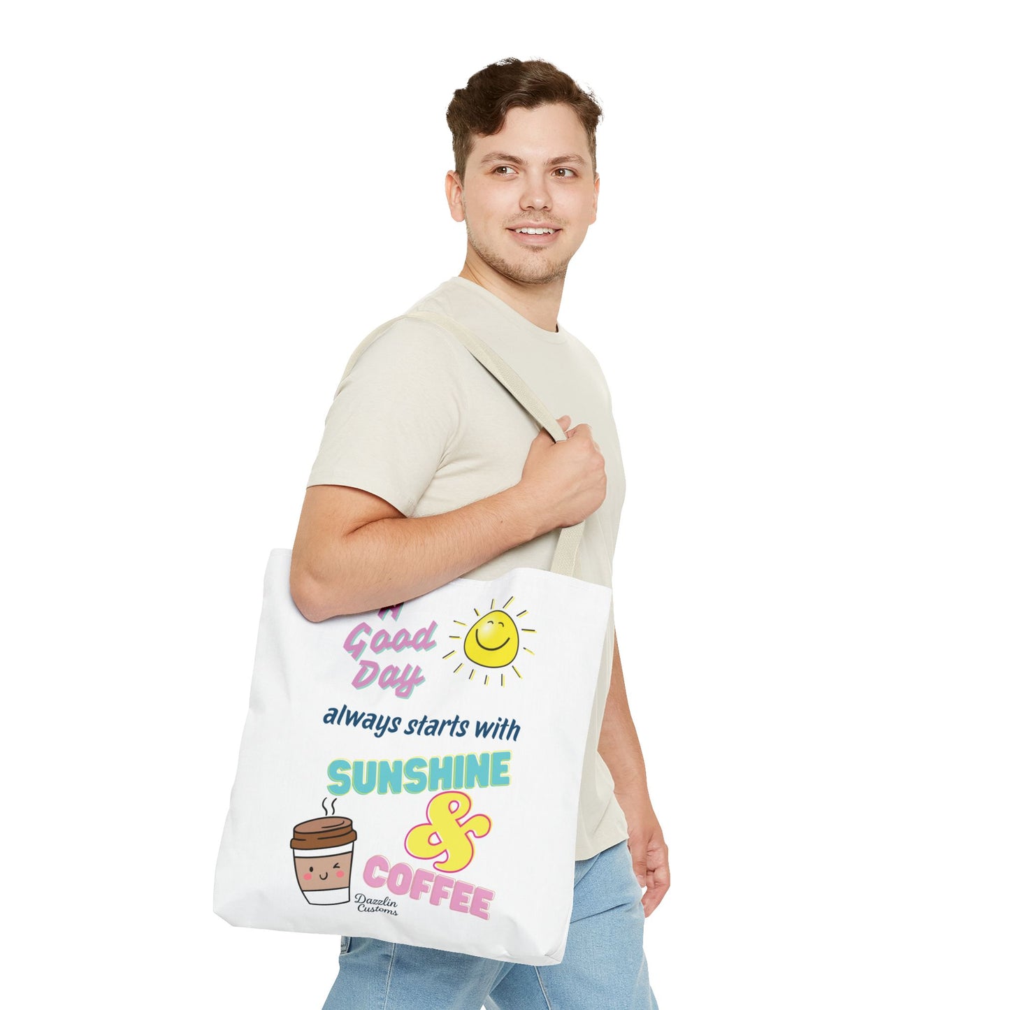 Sunshine & Coffee Tote Bag, Fun Tote for Daily Use, Gift for Coffee Lovers, Motivational Bag, Summer Accessory