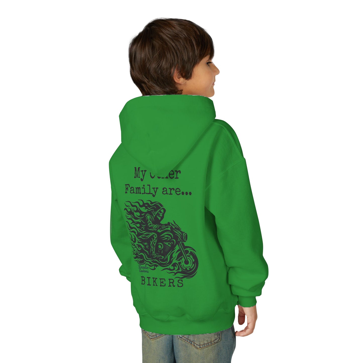 Youth Biker Family Hoodie, Cool Motorbike Sweatshirt, Gift for Kids, Biker Merchandise, Casual Wear for Youth, Fun Hooded Sweatshirt
