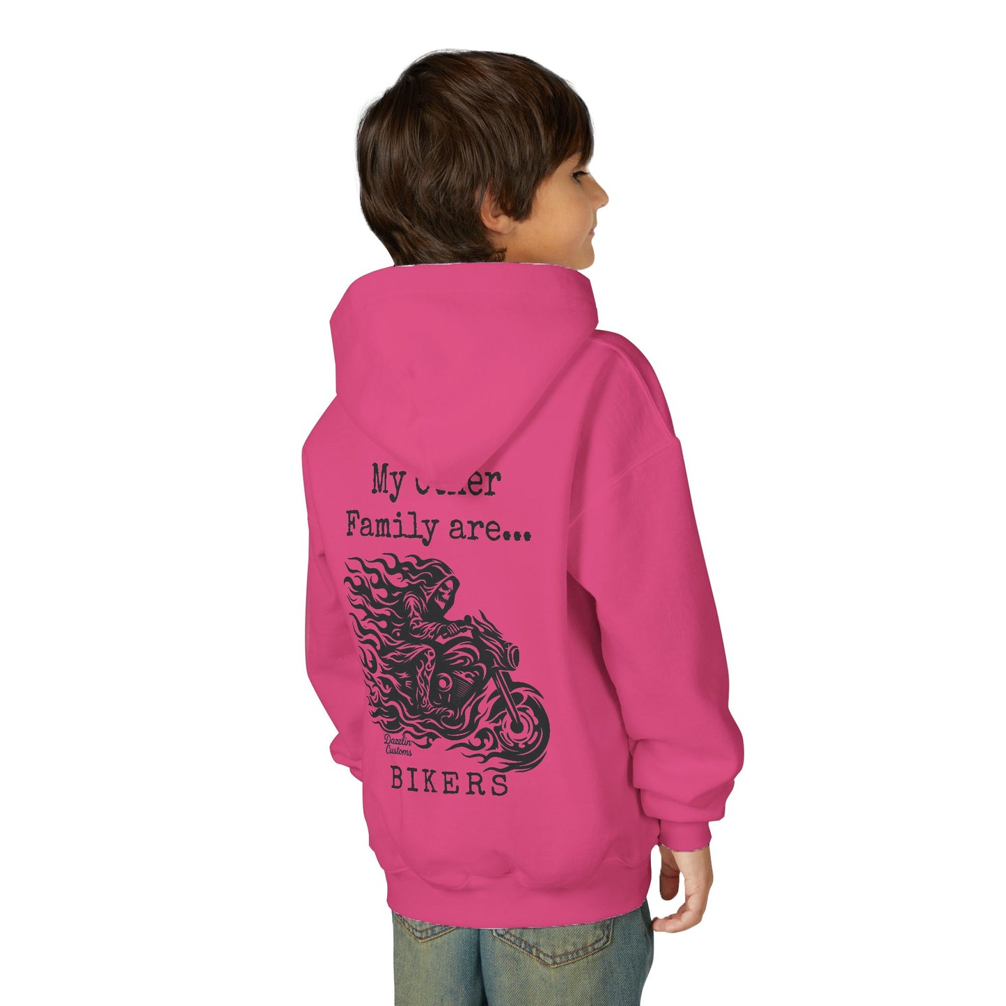 Youth Biker Family Hoodie, Cool Motorbike Sweatshirt, Gift for Kids, Biker Merchandise, Casual Wear for Youth, Fun Hooded Sweatshirt